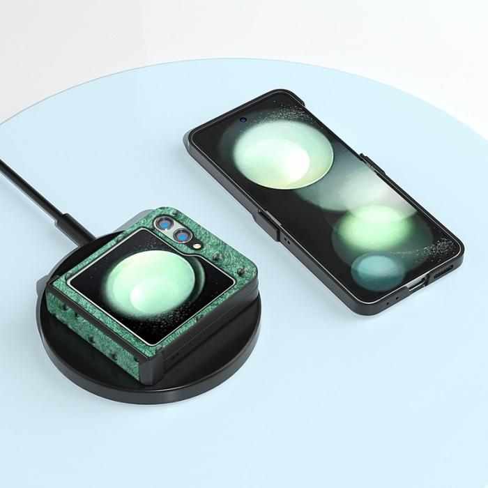 ABEEL - ABEEL Samsung Galaxy Z Flip5 Fodral Ostrich Textur Grön