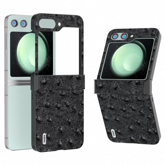ABEEL - ABEEL Samsung Galaxy Z Flip5 Fodral Ostrich Textur Svart