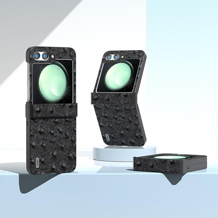 ABEEL - ABEEL Samsung Galaxy Z Flip5 Fodral Ostrich Textur Svart