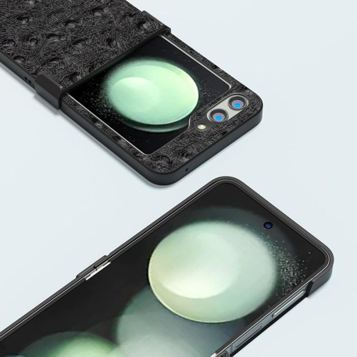 ABEEL - ABEEL Samsung Galaxy Z Flip5 Fodral Ostrich Textur Svart