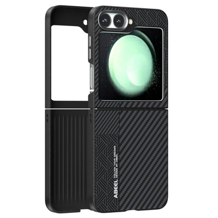 ABEEL - ABEEL Samsung Galaxy Z Flip5 Fodral PC + Aluminium + PU Läder - Textur 1