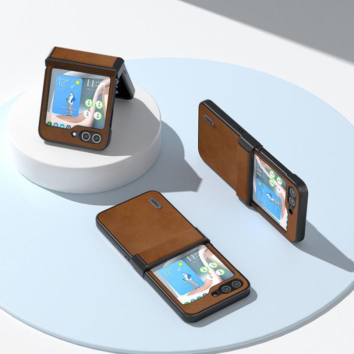 ABEEL - ABEEL Samsung Galaxy Z Flip5 Fodral PU Läder Brun