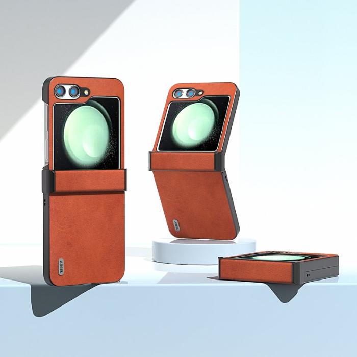 ABEEL - ABEEL Samsung Galaxy Z Flip5 Fodral PU Läder + Hård PC - Brun
