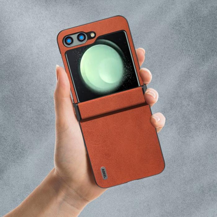 ABEEL - ABEEL Samsung Galaxy Z Flip5 Fodral PU Läder + Hård PC - Brun