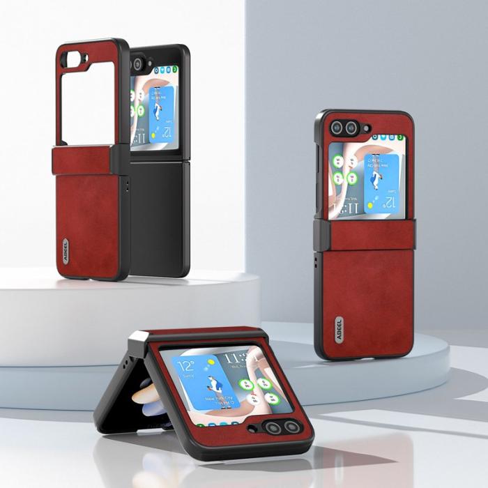 ABEEL - ABEEL Samsung Galaxy Z Flip5 Fodral PU Läder Röd