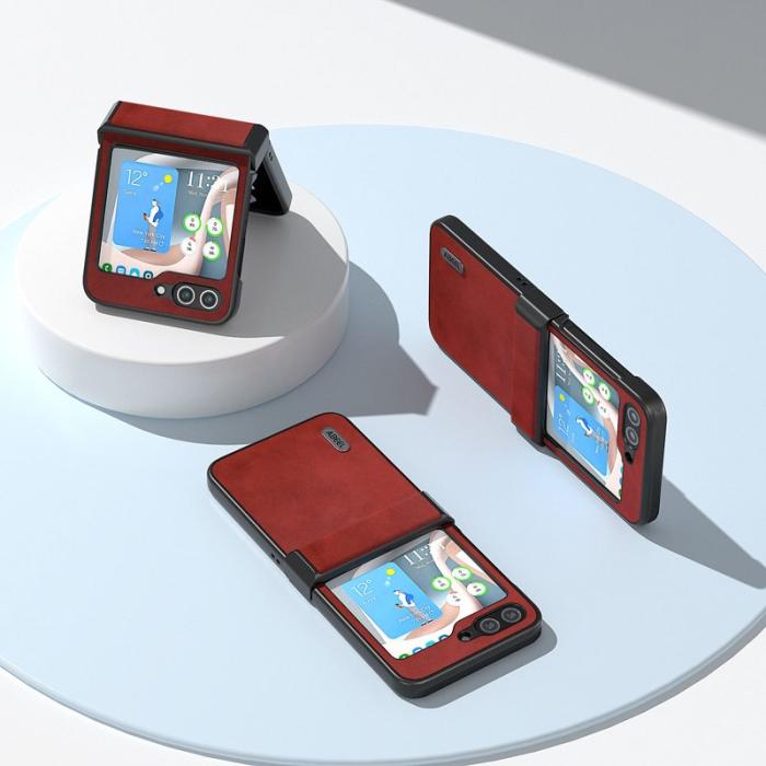 ABEEL - ABEEL Samsung Galaxy Z Flip5 Fodral PU Läder Röd