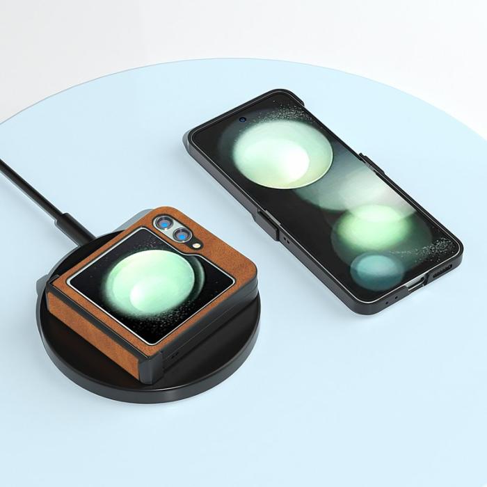 ABEEL - ABEEL Samsung Galaxy Z Flip5 Fodral Retro Läder + PC - Brun