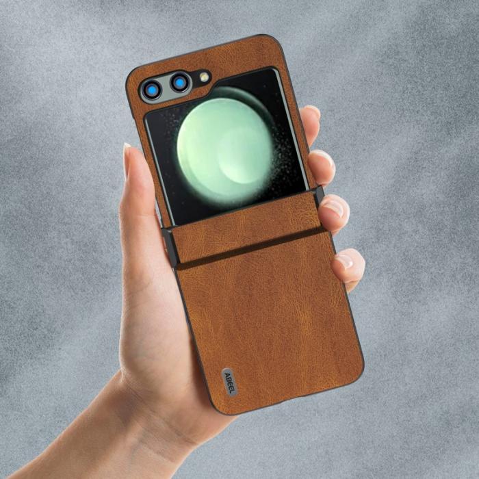ABEEL - ABEEL Samsung Galaxy Z Flip5 Fodral Retro Läder + PC - Brun