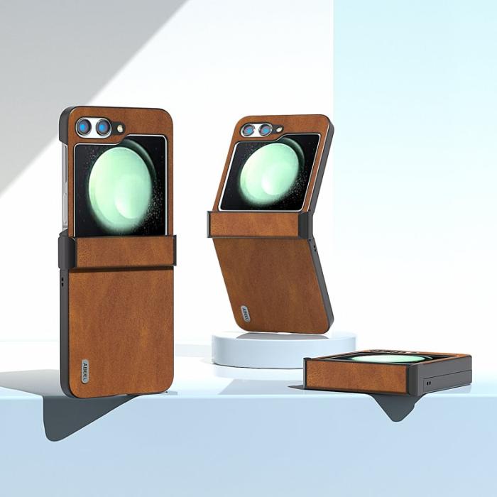 ABEEL - ABEEL Samsung Galaxy Z Flip5 Fodral Retro Läder + PC - Brun
