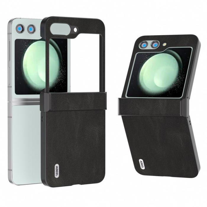 ABEEL - ABEEL Samsung Galaxy Z Flip5 Fodral Retro Läder + PC - Svart