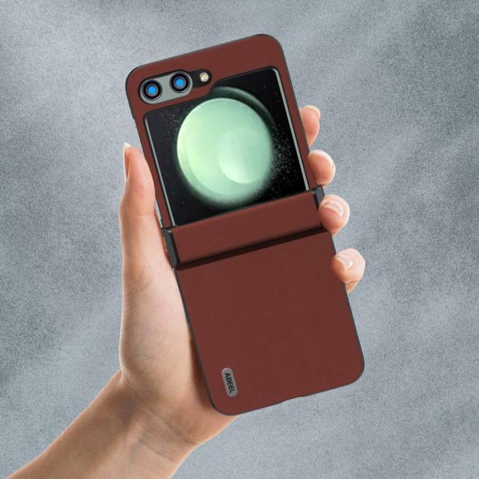 ABEEL - ABEEL Samsung Galaxy Z Flip5 Fodral Silky Touch Läder - Kaffe