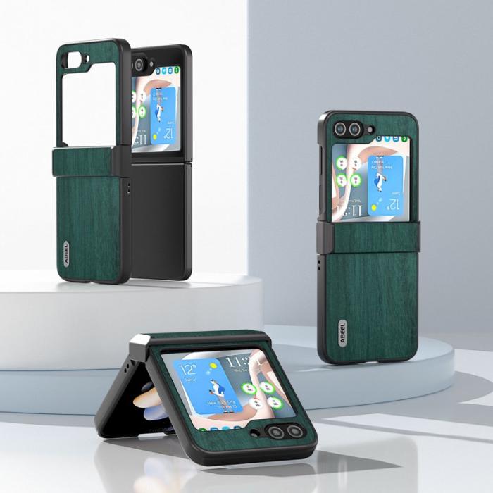 ABEEL - ABEEL Samsung Galaxy Z Flip5 Fodral Trätextur Grön