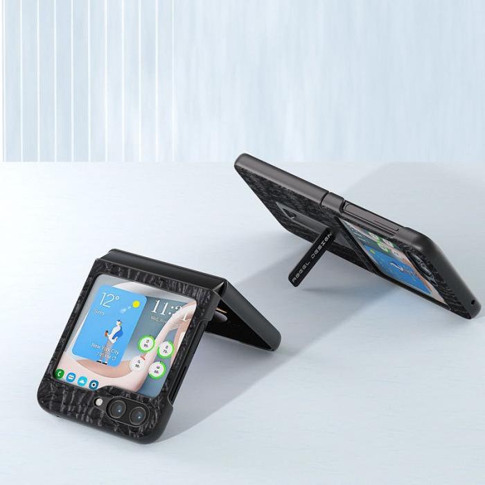 ABEEL - ABEEL Samsung Galaxy Z Flip5 Kickstand Fodral Äkta Läder Blå