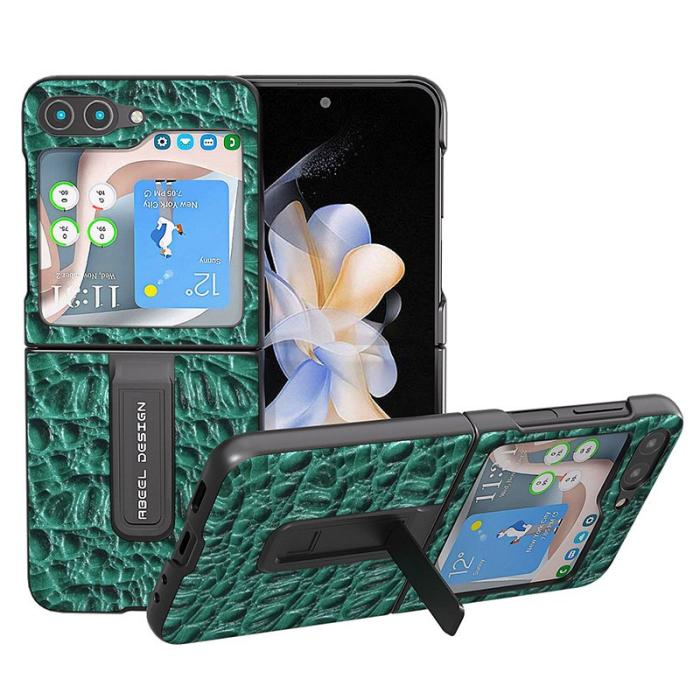 ABEEL - ABEEL Samsung Galaxy Z Flip5 Kickstand Fodral Äkta Läder Grön