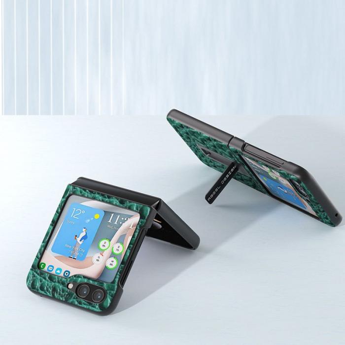 ABEEL - ABEEL Samsung Galaxy Z Flip5 Kickstand Fodral Äkta Läder Grön