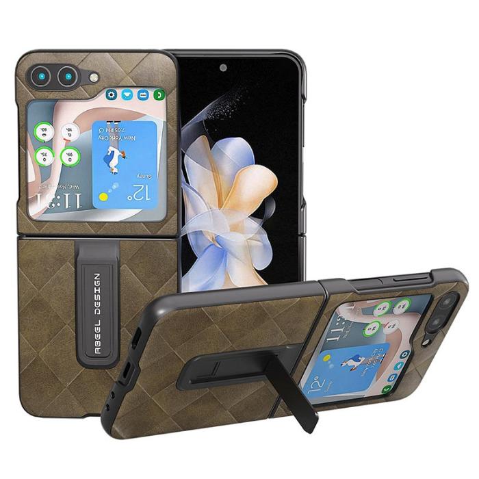 ABEEL - ABEEL Samsung Galaxy Z Flip5 Kickstand Skal PU Läder Grön