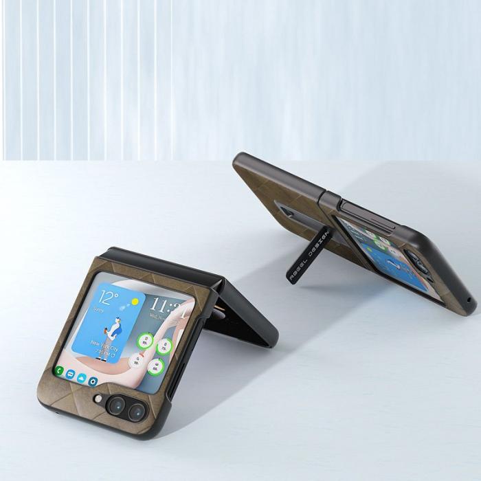 ABEEL - ABEEL Samsung Galaxy Z Flip5 Kickstand Skal PU Läder Grön