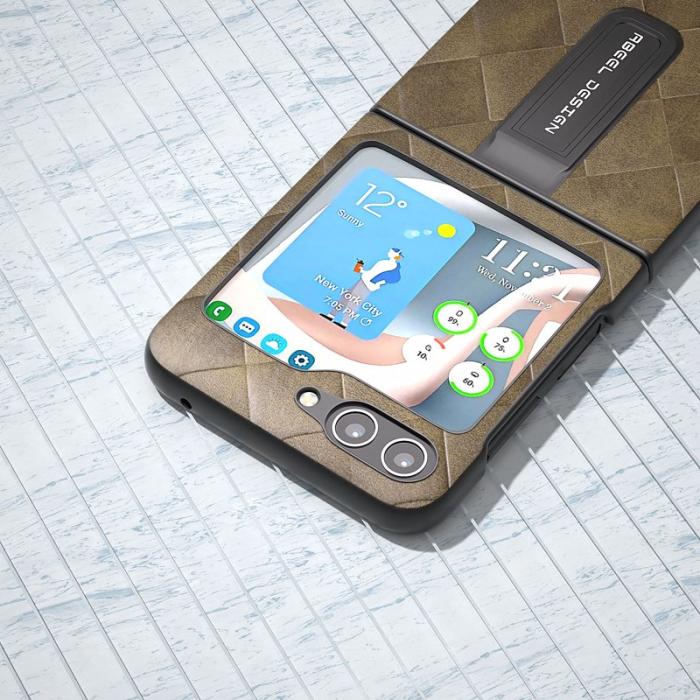 ABEEL - ABEEL Samsung Galaxy Z Flip5 Kickstand Skal PU Läder Grön