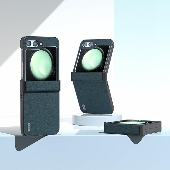 ABEEL - ABEEL Samsung Galaxy Z Flip5 Litchi Texture Skal Äkta Läder Grön
