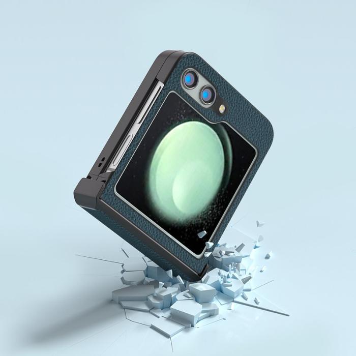 ABEEL - ABEEL Samsung Galaxy Z Flip5 Litchi Texture Skal Äkta Läder Grön