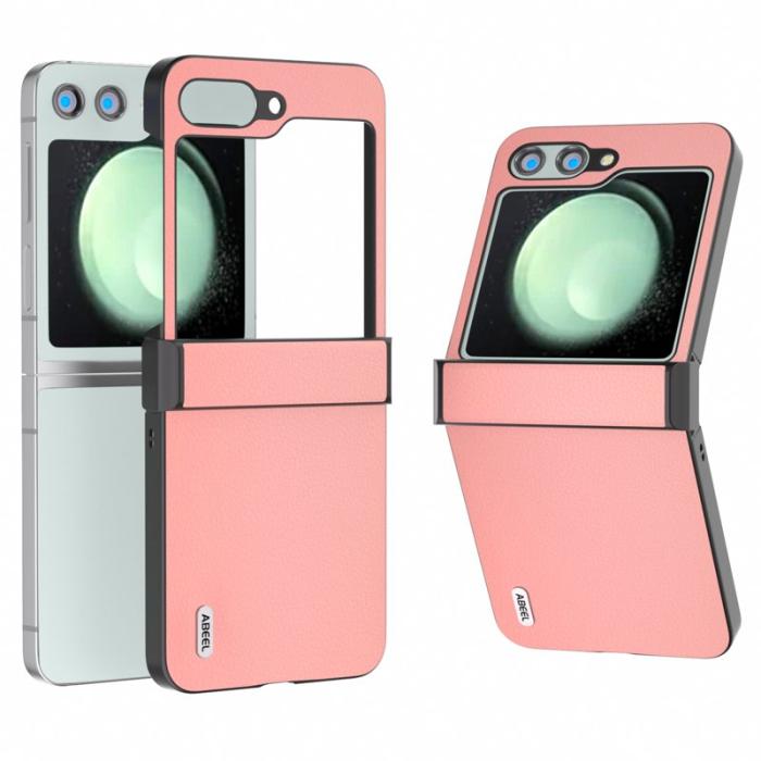 ABEEL - ABEEL Samsung Galaxy Z Flip5 Skal Äkta Läder PC Fodral - Rosa