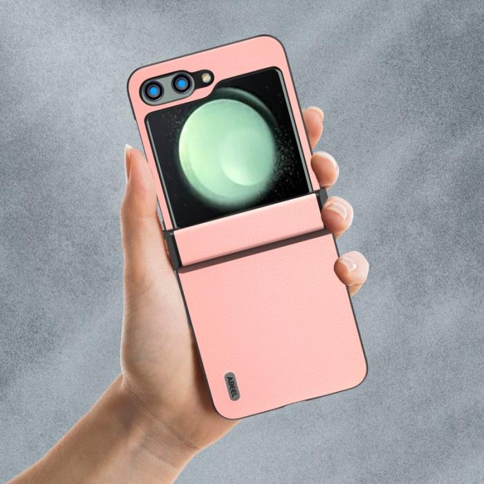 ABEEL - ABEEL Samsung Galaxy Z Flip5 Skal Äkta Läder PC Fodral - Rosa