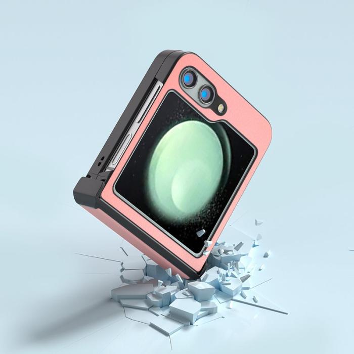 ABEEL - ABEEL Samsung Galaxy Z Flip5 Skal Äkta Läder PC Fodral - Rosa