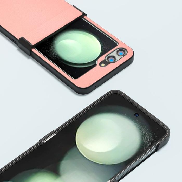ABEEL - ABEEL Samsung Galaxy Z Flip5 Skal Äkta Läder PC Fodral - Rosa