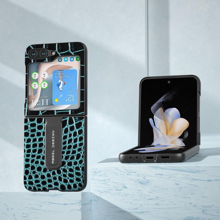 ABEEL - ABEEL Samsung Galaxy Z Flip5 Skal Crocodile Textur Blå