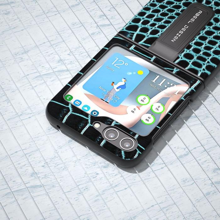 ABEEL - ABEEL Samsung Galaxy Z Flip5 Skal Crocodile Textur Blå