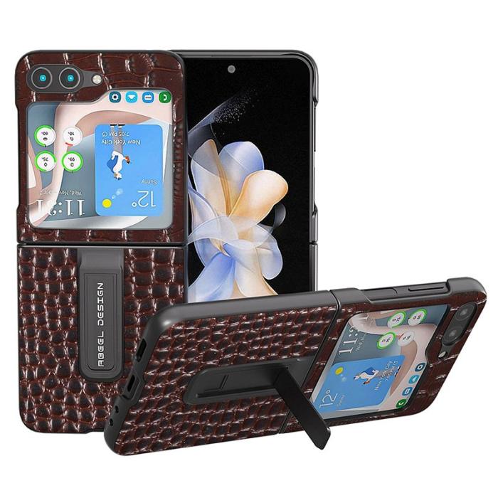 ABEEL - ABEEL Samsung Galaxy Z Flip5 Skal Crocodile Textur Kaffe