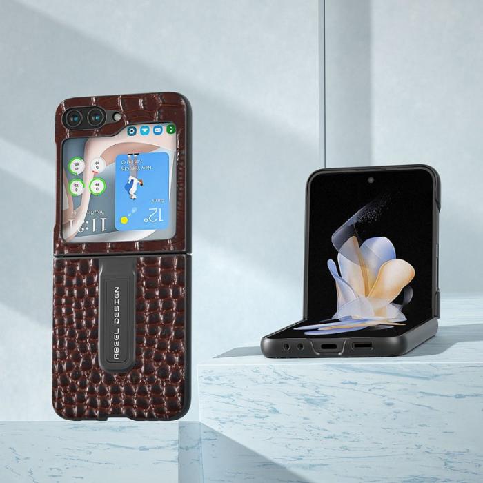 ABEEL - ABEEL Samsung Galaxy Z Flip5 Skal Crocodile Textur Kaffe