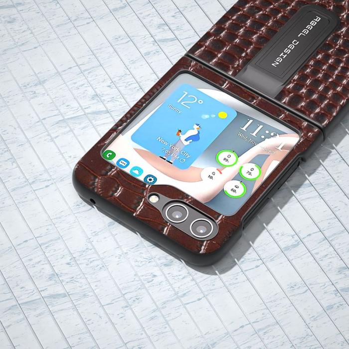 ABEEL - ABEEL Samsung Galaxy Z Flip5 Skal Crocodile Textur Kaffe