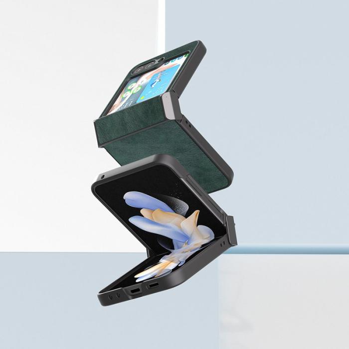 ABEEL - ABEEL Samsung Galaxy Z Flip5 Skal Drop-Proof Litchi Grön