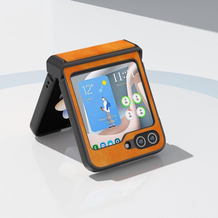 ABEEL - ABEEL Samsung Galaxy Z Flip5 Skal Drop-Proof Litchi Orange