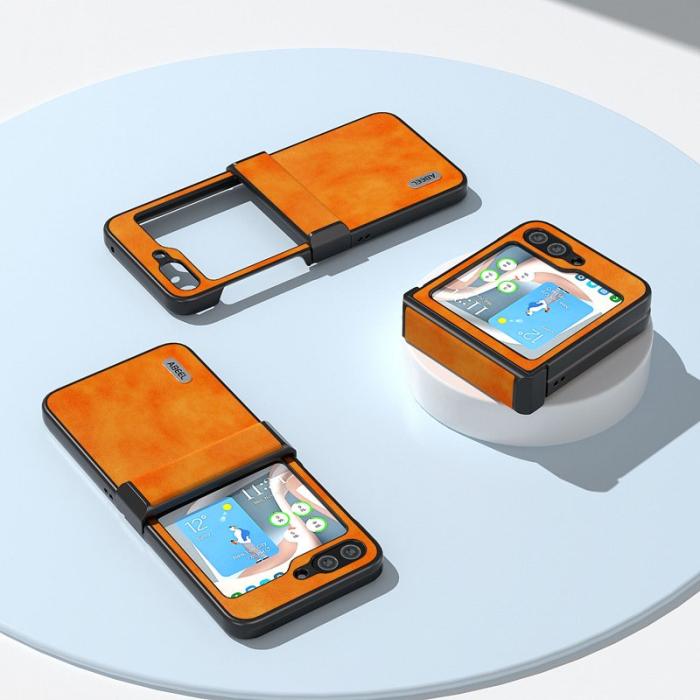ABEEL - ABEEL Samsung Galaxy Z Flip5 Skal Drop-Proof Litchi Orange