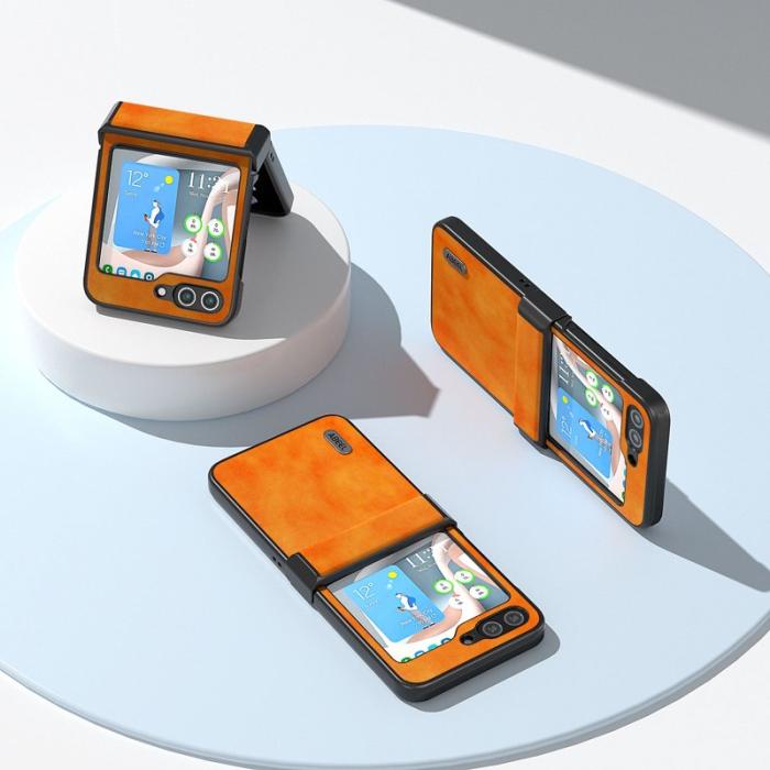 ABEEL - ABEEL Samsung Galaxy Z Flip5 Skal Drop-Proof Litchi Orange