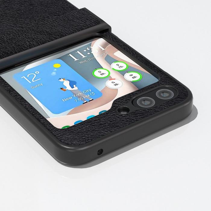 ABEEL - ABEEL Samsung Galaxy Z Flip5 Skal Drop-Proof Litchi Textur Svart