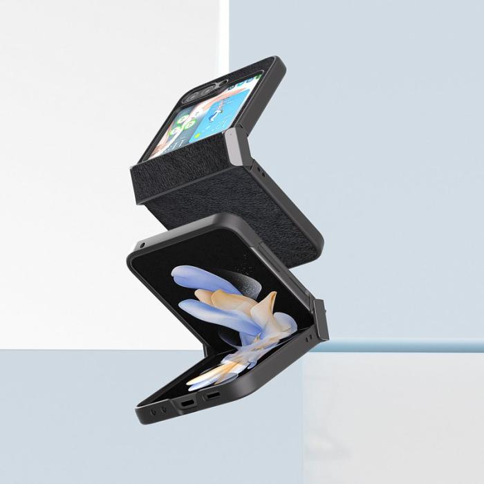 ABEEL - ABEEL Samsung Galaxy Z Flip5 Skal Drop-Proof Litchi Textur Svart