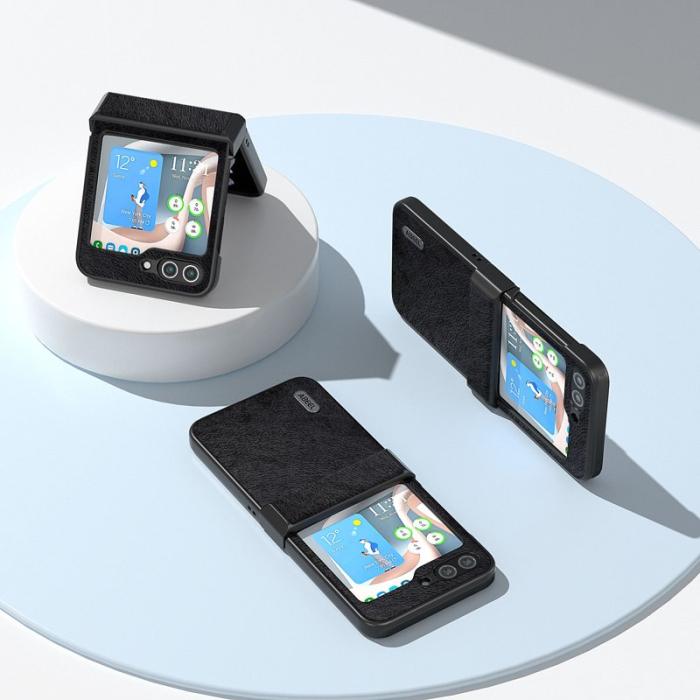ABEEL - ABEEL Samsung Galaxy Z Flip5 Skal Drop-Proof Litchi Textur Svart