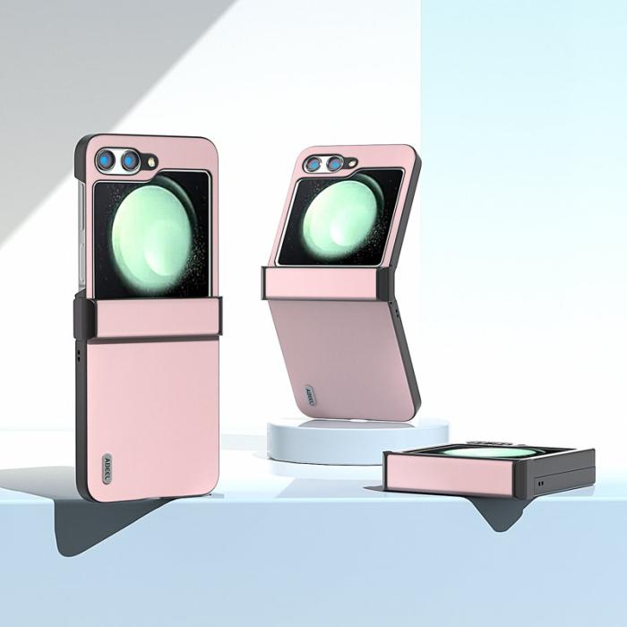 ABEEL - ABEEL Samsung Galaxy Z Flip5 Skal Hinge Design Läder - Rosa