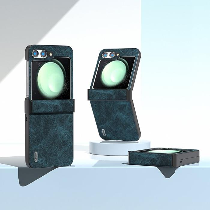 ABEEL - ABEEL Samsung Galaxy Z Flip5 Mobilskal Hinge Design Litchi Blå