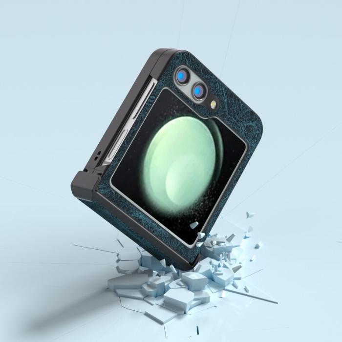 ABEEL - ABEEL Samsung Galaxy Z Flip5 Mobilskal Hinge Design Litchi Blå