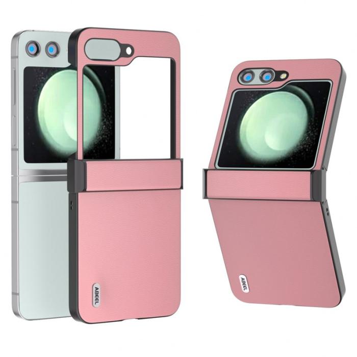 ABEEL - ABEEL Samsung Galaxy Z Flip5 Skal Hinge Protection Äkta Läder Rosa