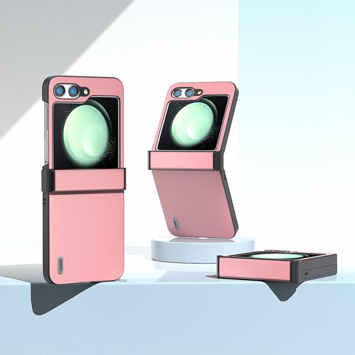 ABEEL - ABEEL Samsung Galaxy Z Flip5 Skal Hinge Protection Äkta Läder Rosa