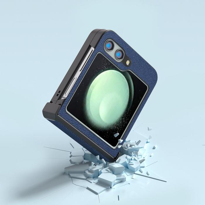 ABEEL - ABEEL Samsung Galaxy Z Flip5 Skal Hinge Skydd Äkta Läder Blå