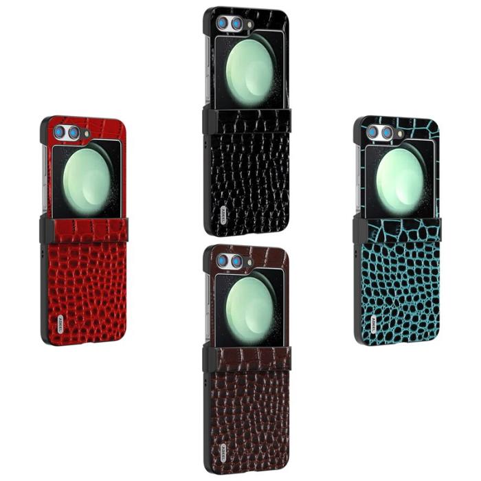 ABEEL - ABEEL Samsung Galaxy Z Flip5 Skal Hinge Skydd Äkta Läder Kaffe