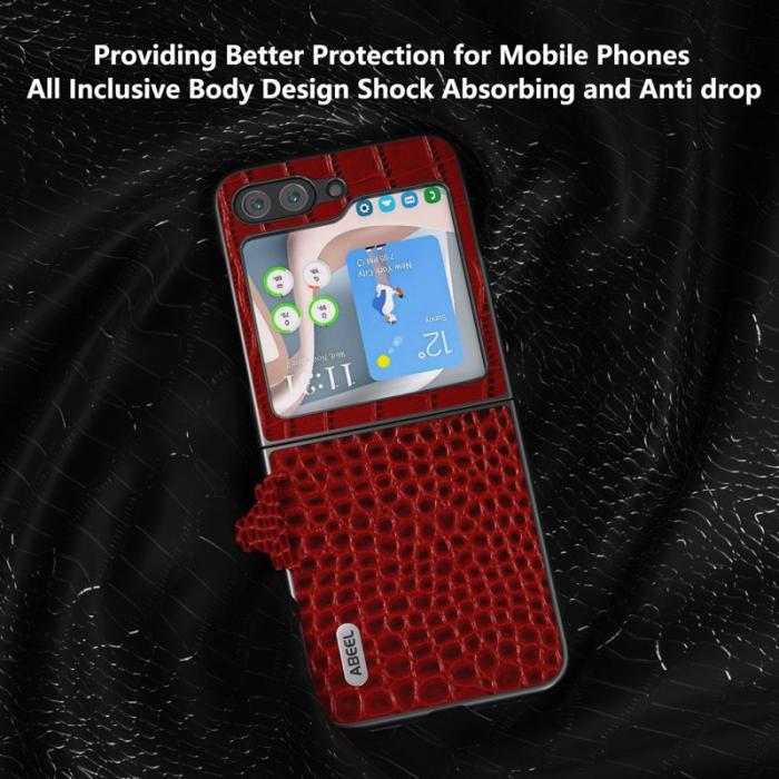 ABEEL - ABEEL Samsung Galaxy Z Flip5 Skal i äkta läder - Röd