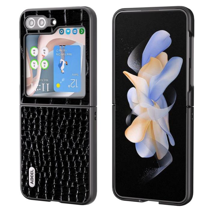ABEEL - ABEEL Samsung Galaxy Z Flip5 Skal i Äkta Läder - Svart