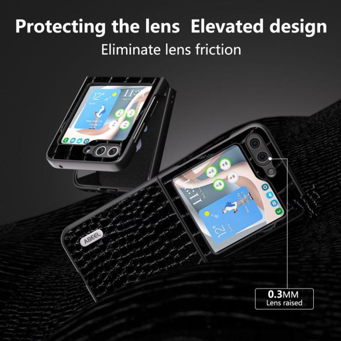 ABEEL - ABEEL Samsung Galaxy Z Flip5 Skal i Äkta Läder - Svart